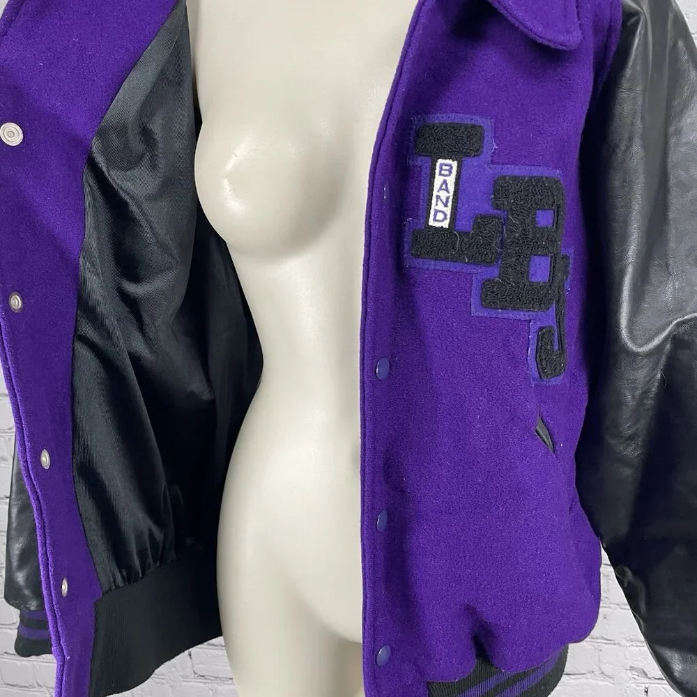 VTG Awards USA Purple Wool Snap Button Retro Varsity Band Jacket Size Medium M
